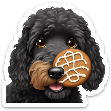 Black goldendoodle stealing a gingerbread cookie  sticker