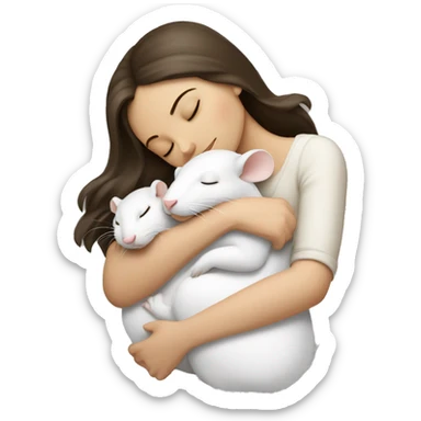 white brunette sleeping woman cuddling with white rat sticker