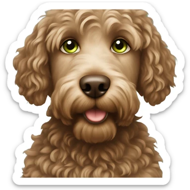 Brown haired girl with green eyes and labradoodle  sticker