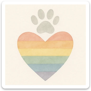 rainbow pride heart with a paw print on top, watercolor art style, no text sticker