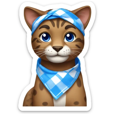 brown wildcat wearing blue and white checkered bandana around its neck sticker