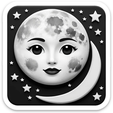 Visualize on-brand content — instantly. black white pallete preferred. brush painting on a canvas. app icon. modern, sleek, minimalistic. ai generated. make moon and star to look like a face. sticker