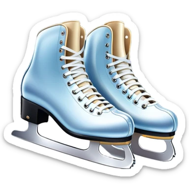 An icon featuring a pair of elegant figure skates standing on the smooth ice of a rink, with sparkling ice beneath them. The background shows a grand ice arena with bright lights and empty stands, highlighting the beauty and grace of figure skating. Transparent background. sticker