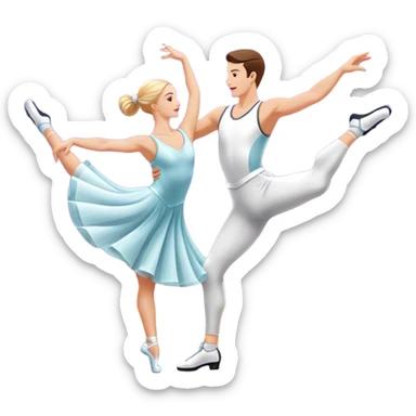 Icon for Sports Dance: a white men and women in competitive attire performing a synchronized dance with acrobatic moves, dance shoes, a rhythmic floor, and a competition backdrop. The icon should capture athleticism, technique, and acrobatic precision. Transparent background. sticker