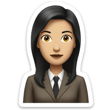 Female defense attorney with long black hair with brown suit sticker