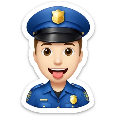 happy police officer portrait with tongue sticking out sticker