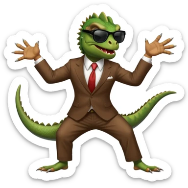 capitalist iguana banker godfather with black sunglasses breakdance scaring sticker