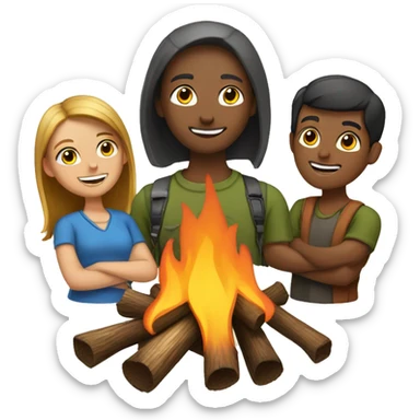 campfire with 6 people around it sticker