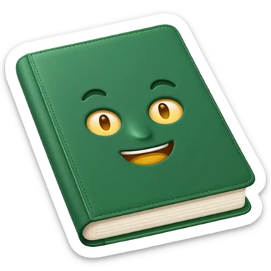 emoji of an open agenda with a green cover, visible pages, simple details sticker