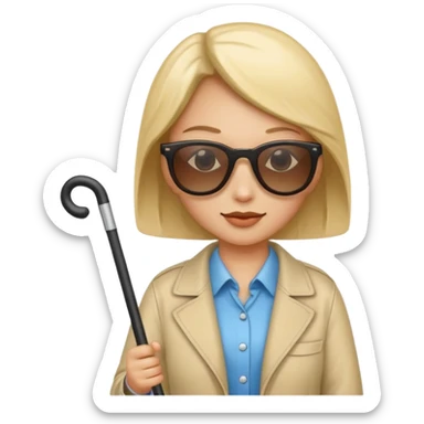 A blind person wearing sunglasses and holding a guide cane sticker