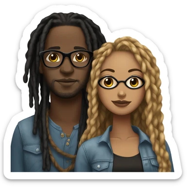 black couple with locs, light skin with long black locs, dark skin with glasses and BLACK locs tied up kissing sticker