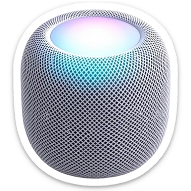 Modern Apple HomePod mini smart speaker, spherical compact design with touch interface on top, minimalist aesthetic sticker
