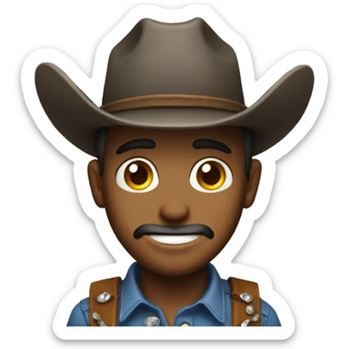 Cowboy smiling but with perfectly round eyes filled with tears. sticker