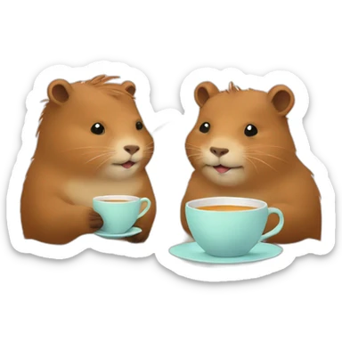 Capybara and a cat drinking tea sticker