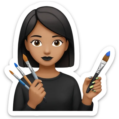 close-up of medium skin tone fingers with black nail polish, painting in progress sticker