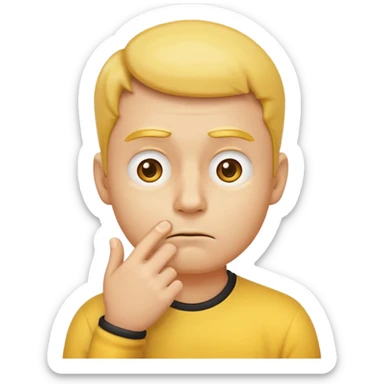 animated thinking face emoji, expressive, yellow face, one hand on chin, raised eyebrow, pondering expression, classic emoji style sticker