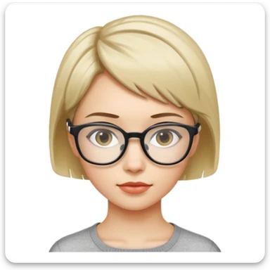 haz un emoji de una joven con pelo corto y lentes tipo 2014 transparente  sticker