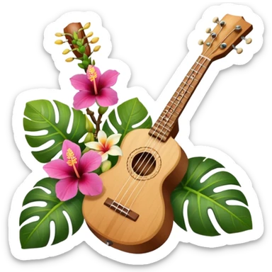 ukulele with tropical flowers sticker