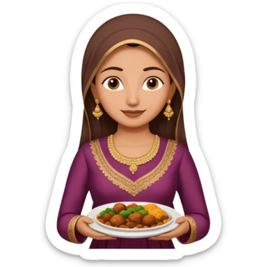 make an indian mom holding a plate of dinner wearing a salwar kameez  sticker