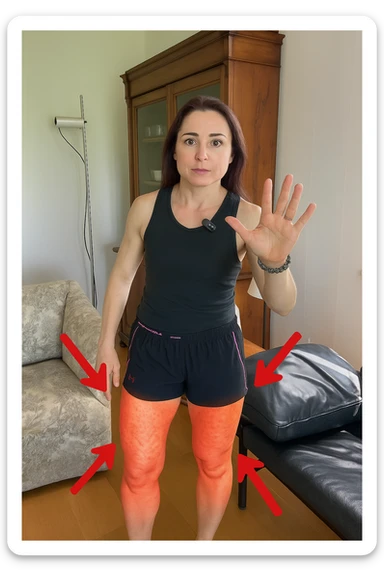 Donna con cellulite sulle cosce indica le cosce che sono infiammate di cellulite sticker