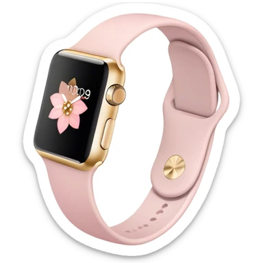Gold Apple Watch with a light pink band on an angle sticker