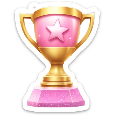 Trophy Emoji "A shiny pastel pink gaming trophy with a glowing base, tiny stars floating around, and glittery highlights accenting the design." sticker