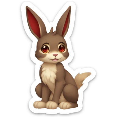 Cute, Chibi, Kemono-style, Anthro, Fur-Sona, Dark-Brown, Normal-type-Ground-type Tan-Rabbit-Fakémon with Dark-Red eyes, beige belly, beige paws, beige feet, beige freckles, full body sticker