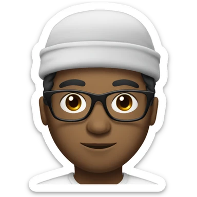 White person with fluffy messy black hair wearing a arabic hat and black glasses sticker