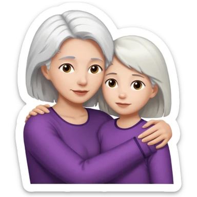 Abrazo de Madre con pelo blanco y hija con pelo morena sticker