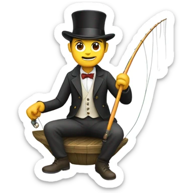 guy fishing with top hat sticker