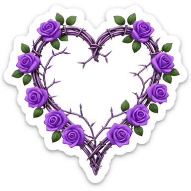 heart shape made out of barb wire vines with purple roses border with crystals hanging  sticker