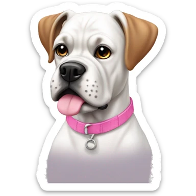 Sitting white boxer doggie with pink snout sticker