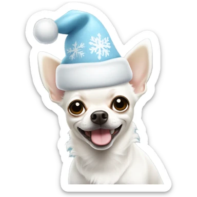 white Chihuahua with a light blue christmas hat on  sticker