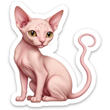 Light pink Sphynx cat curled tail sticker