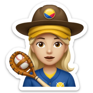 Un mono capuchino que predomine el color café, cara clara y expresiva, que lleve uniforme de softbol de Colombia, con un sombrero vueltiao' un poco inclinado, alegre, atlético y una gorra que diga "Yaifer" sticker