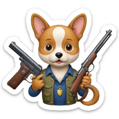A dog cat, a dog holding a gun, a dog, a dog holding a gun sticker