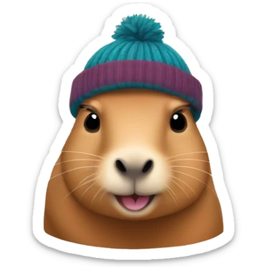 Cute capybara wearing a beanie sticker