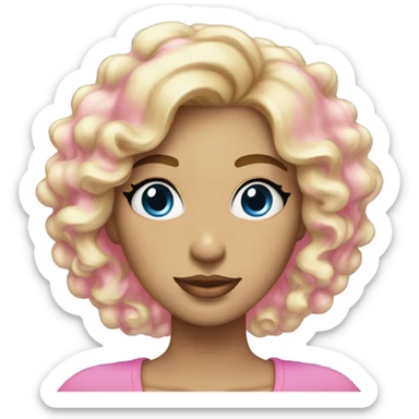 femme cheveux boucles blonde yeux bleu pull rose sticker