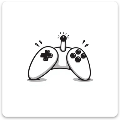 A hand-drawn sketch of a joystick controller with action lines sticker