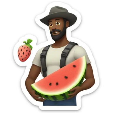 Black beard man with friend chiken in one hand and watermelon in the other one sticker