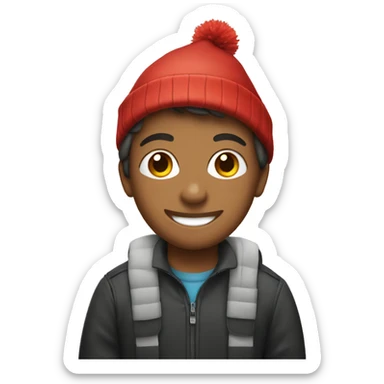 smiling boy in car interior Christmas hat sticker