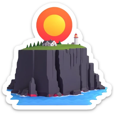 North Cape cliff with midnight sun over horizon sticker