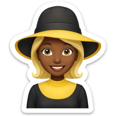 black dressed women with yellow hat sticker