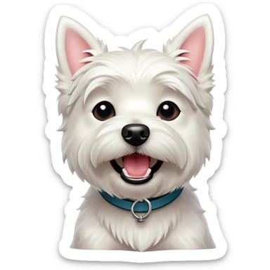 Cinematic Comical West Highland White Terrier Portrait Emoji, Head tilted dramatically with an exaggeratedly shocked or amused expression, featuring a sleek, pristine white coat with perky ears and wide, expressive dark eyes filled with playful disbelief, Simplified yet hilariously expressive features, highly detailed, glowing with a slightly sassy glow, high shine, dramatic yet playful, stylized with an air of cheeky mischief, bright and endearing, soft glowing outline, capturing the essence of a spirited and over-the-top companion, so meme-worthy it feels like it could side-eye its way into internet fame instantly! sticker