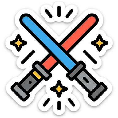 crossed blue and red lightsabers with dynamic motion lines and yellow sparks sticker