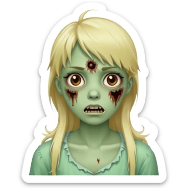 classic zombie girl with long blonde hair and bangs  sticker