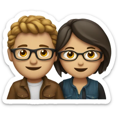 Couples hugging each other. A white male with glasses and a female that looks Mexican sticker