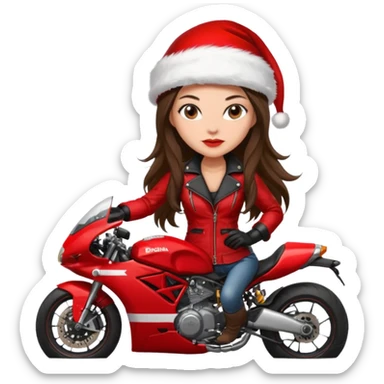 biker girl brune long hair moto christmas ducati sticker