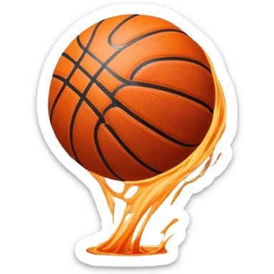 Cinematic Realistic image of a basketball captured in dynamic motion, with detailed surface textures and a slight motion blur, set against a vibrant urban backdrop with energetic lighting sticker