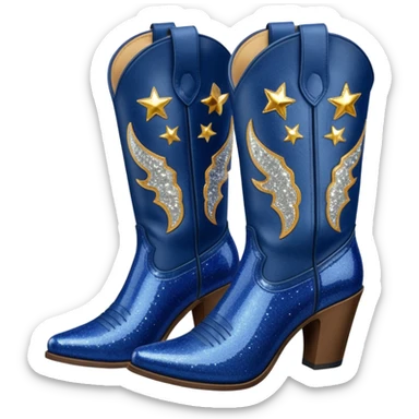 Realistic navy blue fashion cowgirl boots with sparkly shiny glitter  sticker